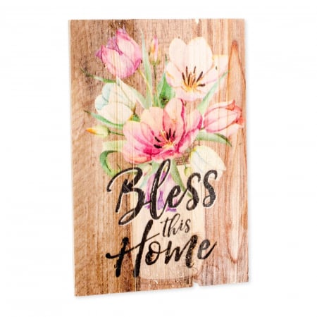 Tablou lemn (limba engleza) - Bless This Home Floral [2]