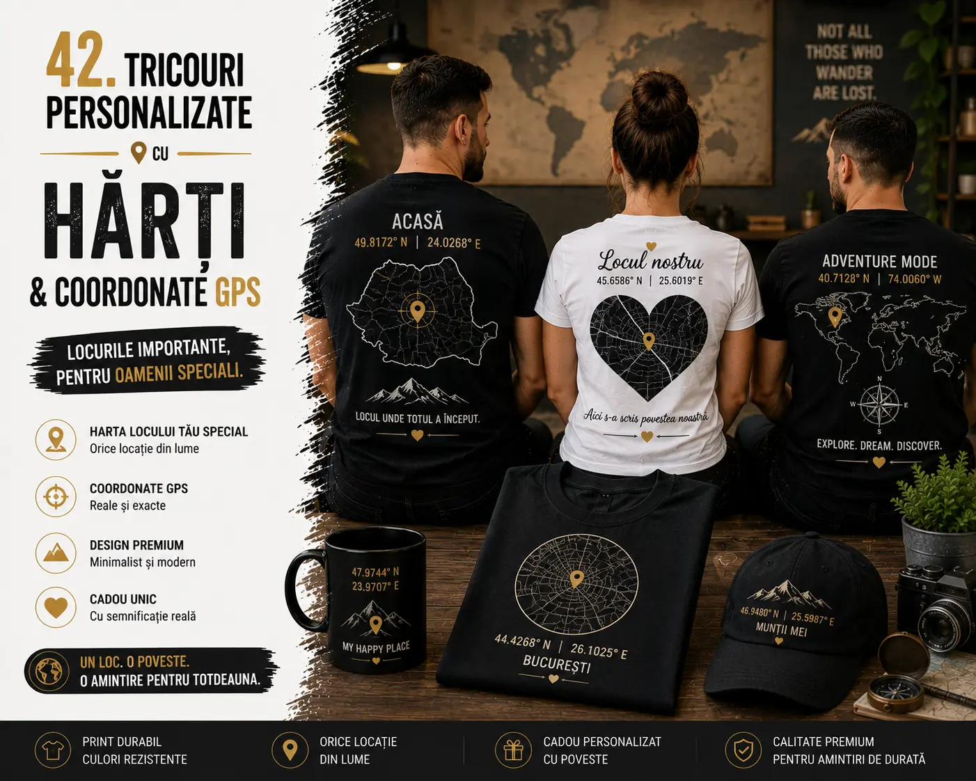 Tricouri personalizate cu hărți și coordonate GPS blog gravolo