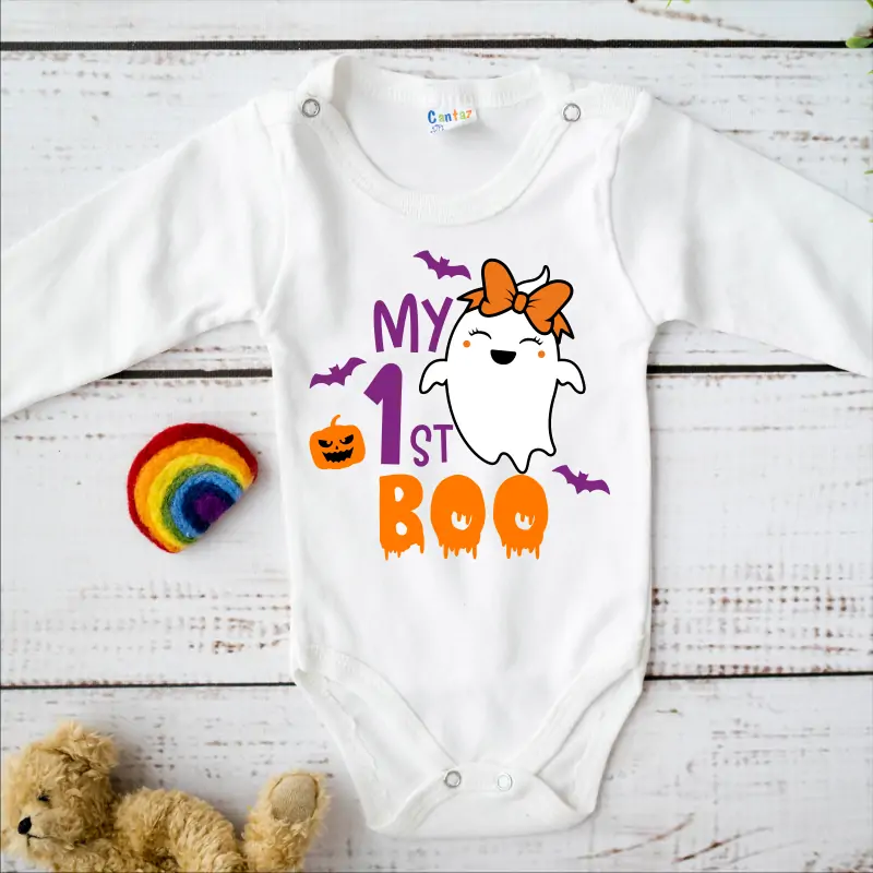 Body bebe fetite personalizat Halloween: "My first boo" [2]