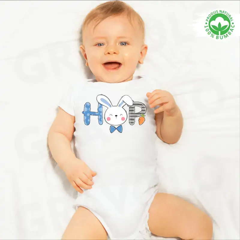 Body bebe personalizat Paste: "HOP" iepuras  [1]