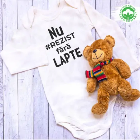 Body cu maneci lungi, personalizat: "Nu #REZIST fără Lapte" (bebelusi) [1]