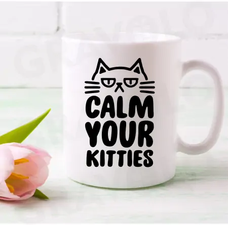 Cana alba personalizata "Calm Your Kitties" [1]
