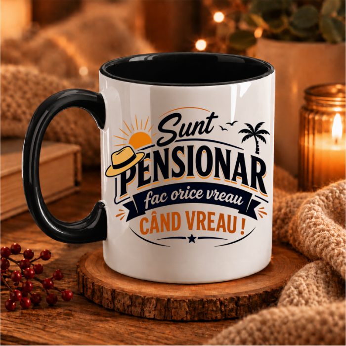 CANA PERSONALIZATA PENTRU O DOMN PENSIONAR INSCRIPTIONATA CU MESAJUL "SUNT PENSIONAR FAC ORICE VREAU CAND VREAU". [2]
