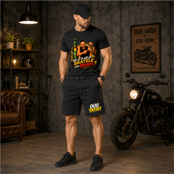Compleu Personalizat De ce te uiți pe brațele alea Brabus? – Tricou și Pantaloni Scurți [2]