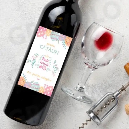 Eticheta pentru sticla de vin "Paste fericit, pentru Catalin din partea colegilor"  [2]