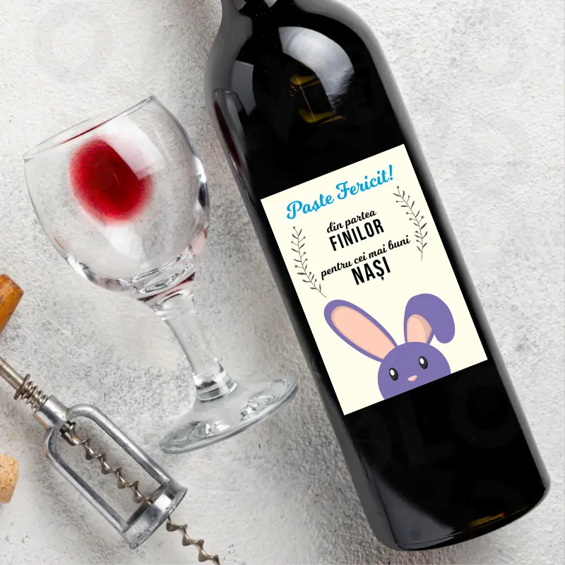 Eticheta pentru sticla de vin "Din partea finilor pentru cei mai buni nasi"  [1]