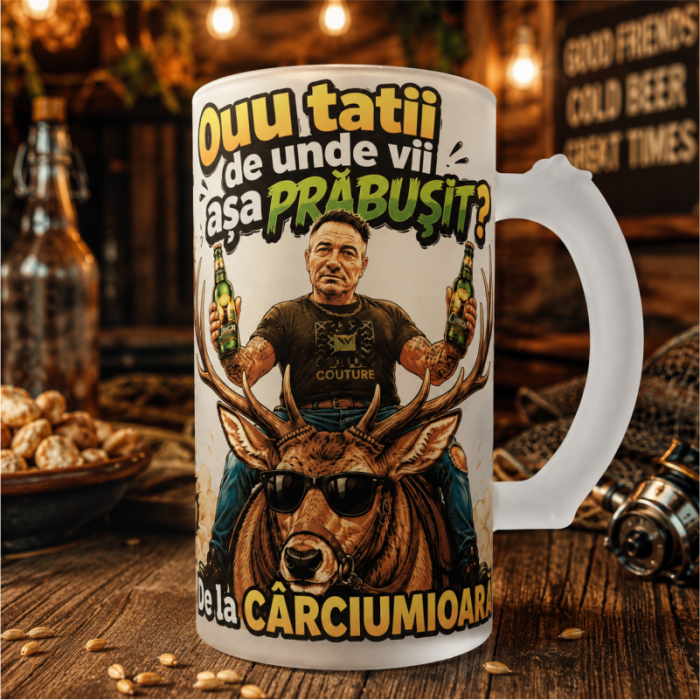 Halbă de Bere Mată Personalizată „Ouu Tatii, De Unde Vii Așa Prăbușit?” [2]