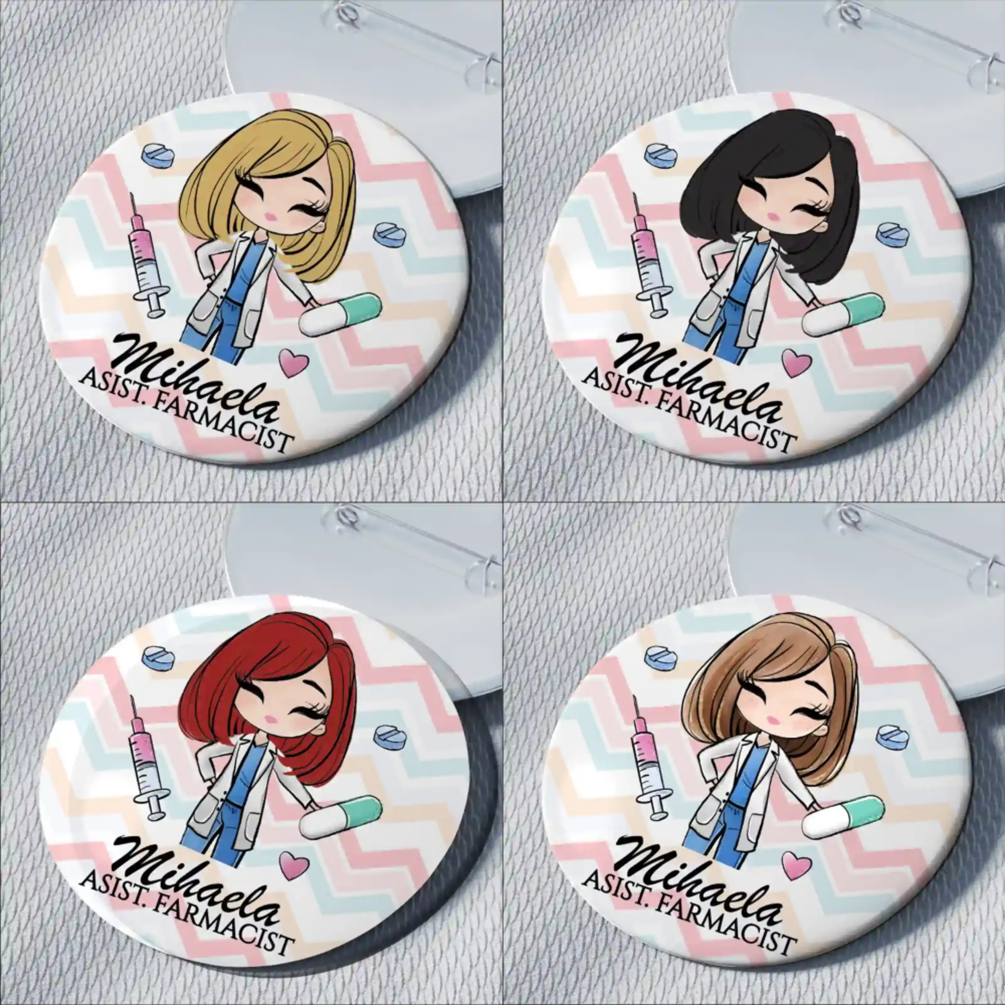 Insigna-Personalizata-Asistent-Farmacist sau-Farmacist-Diverse-Culori-de-Par [2]