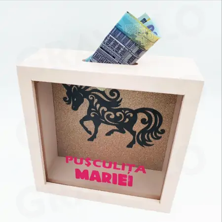 Pusculita "Unicorn negru glitter" personalizata cu nume [2]