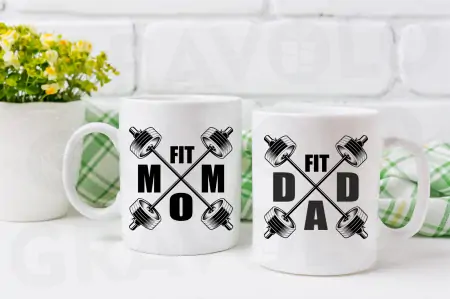 Set 2 cani albe "FIT MOM, FIT DAD" [2]
