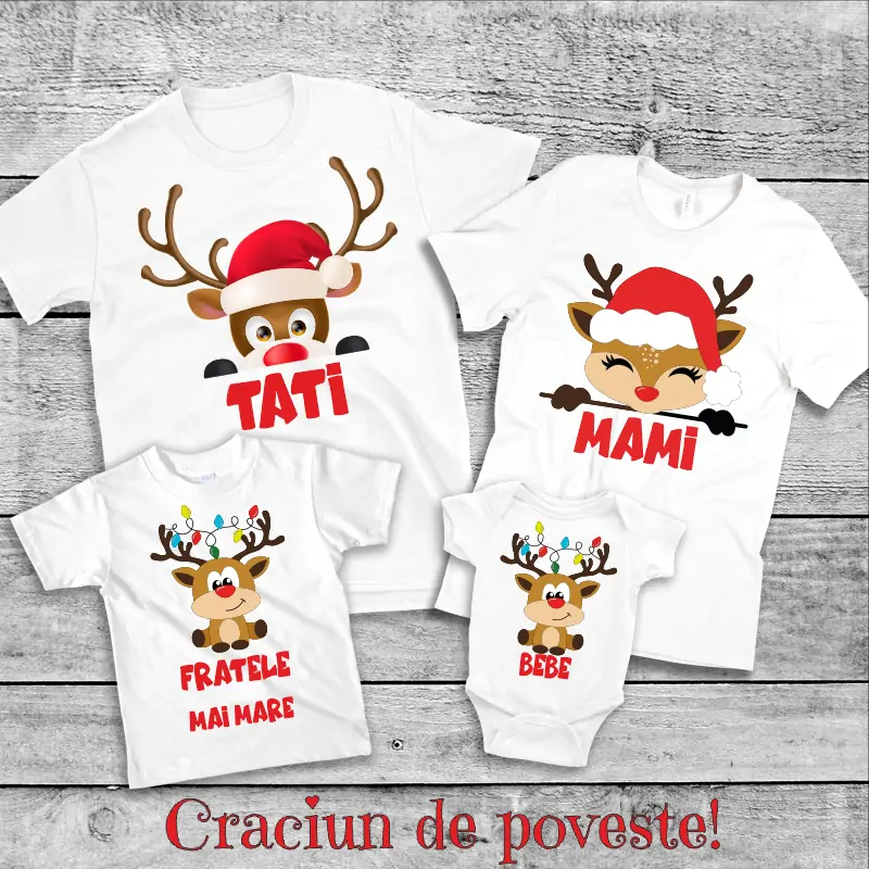 chain preamble Limited Set de tricouri pentru Craciun mama, tata, fratele mai mare si bebe,  personalizate cu grafica Reni