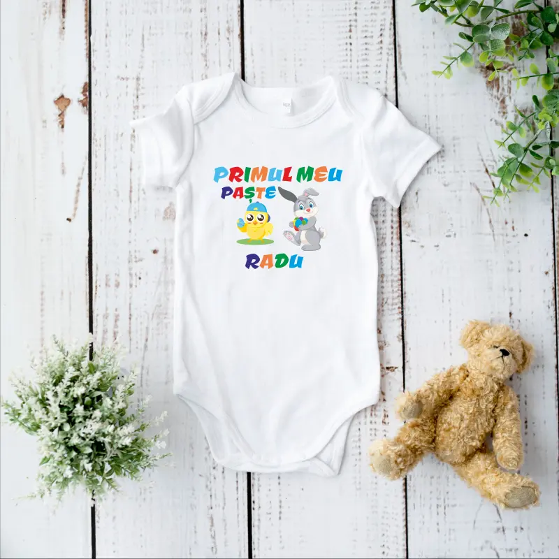 Set tricouri personalizate pentru mama, tata si bebe "Primul nostru Paste in trei" (iepurasi si puisor) [4]
