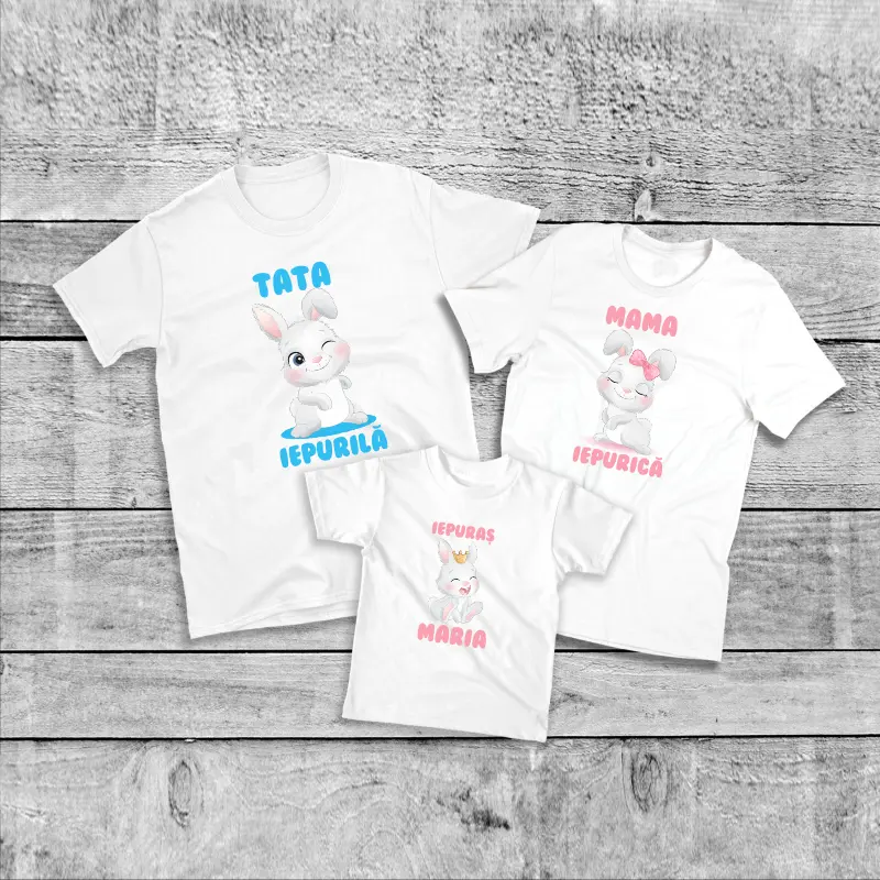 Set tricouri personalizate pentru mama, tata si copil "Tata Iepurila, Mama Iepurica, Iepuras Maria" [1]