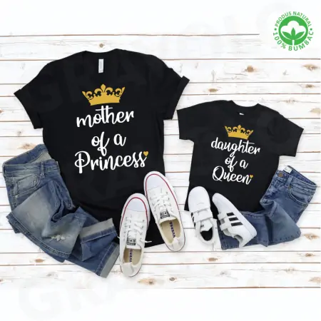 Set tricouri personalizate pentru mama si fiica "mother of a Princess, daughter of a Queen"  [1]