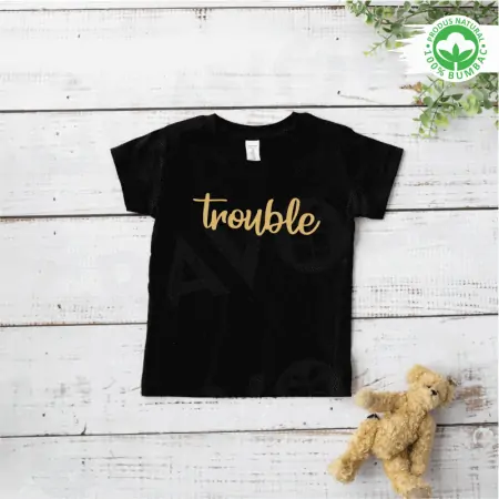 Set tricouri personalizate pentru mama si fiica "nobody loves trouble as much as me" text auriu [3]
