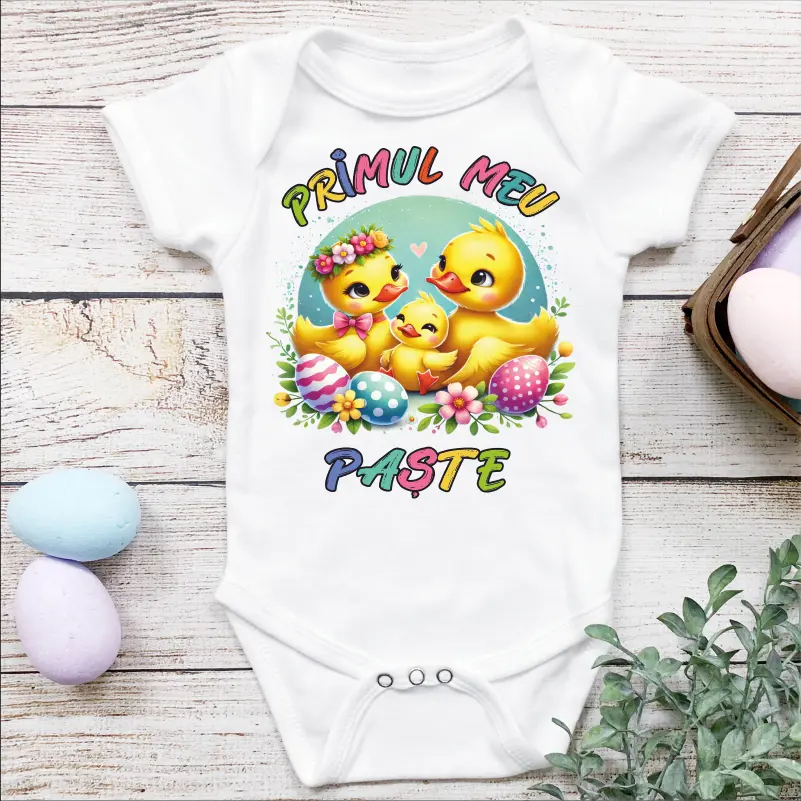 Set tricouri personalizate pentru mama, tata si bebe "Primul nostru Paste in trei" (iepurasi si puisor) [4]