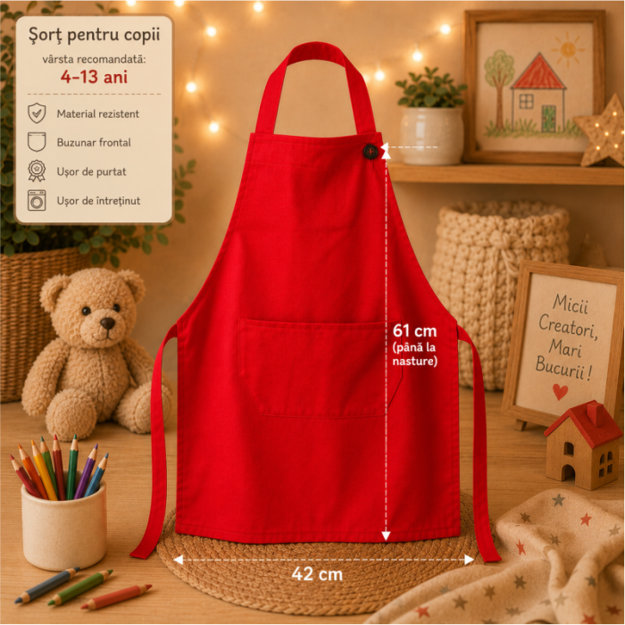 Șorț Roșu pentru Copii Personalizat – Ideal pentru Gătit, Pictură și Activități Creative [2]