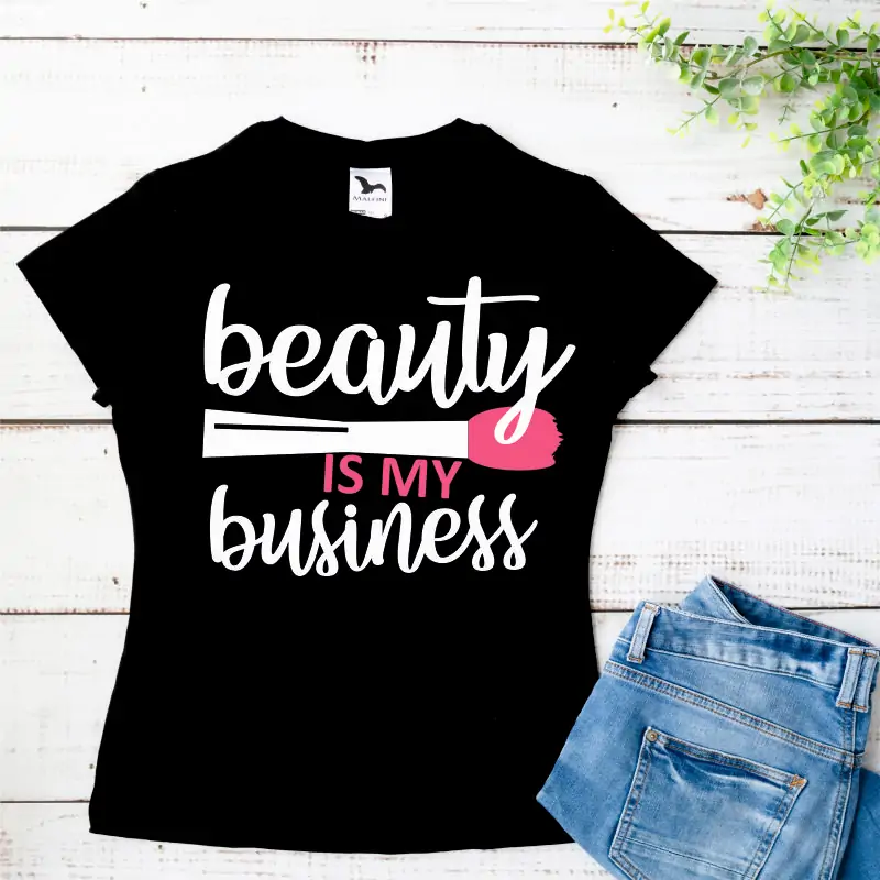 Tricou alb personalizat: "Beauty is my business" (damă) [1]
