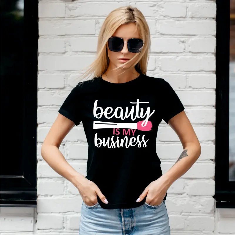 Tricou alb personalizat: "Beauty is my business" (damă) [3]