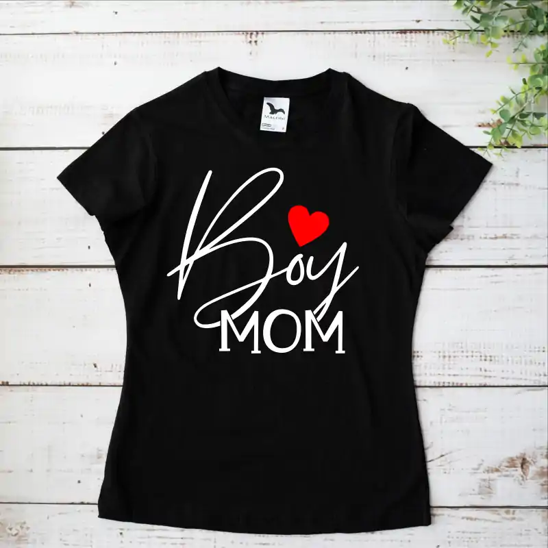 Tricou alb personalizat: "boy mama" (dama) [2]