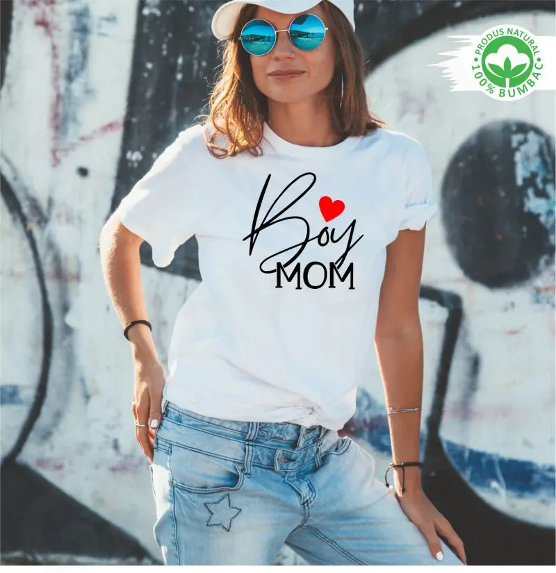 Tricou alb personalizat: "boy mama" (dama) [3]