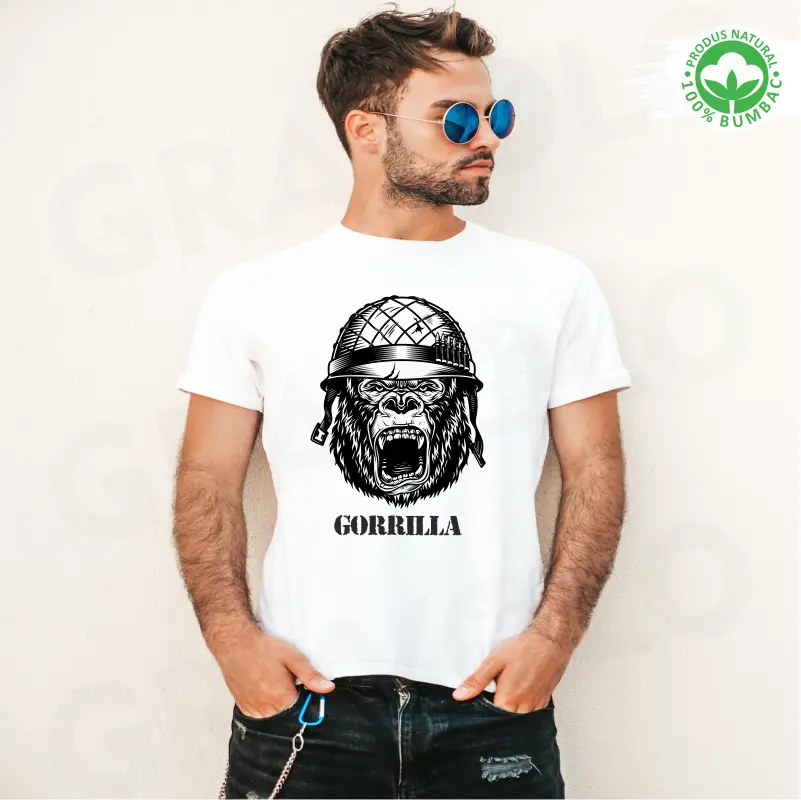 Tricou alb personalizat: "Gorrilla" warfare  [1]