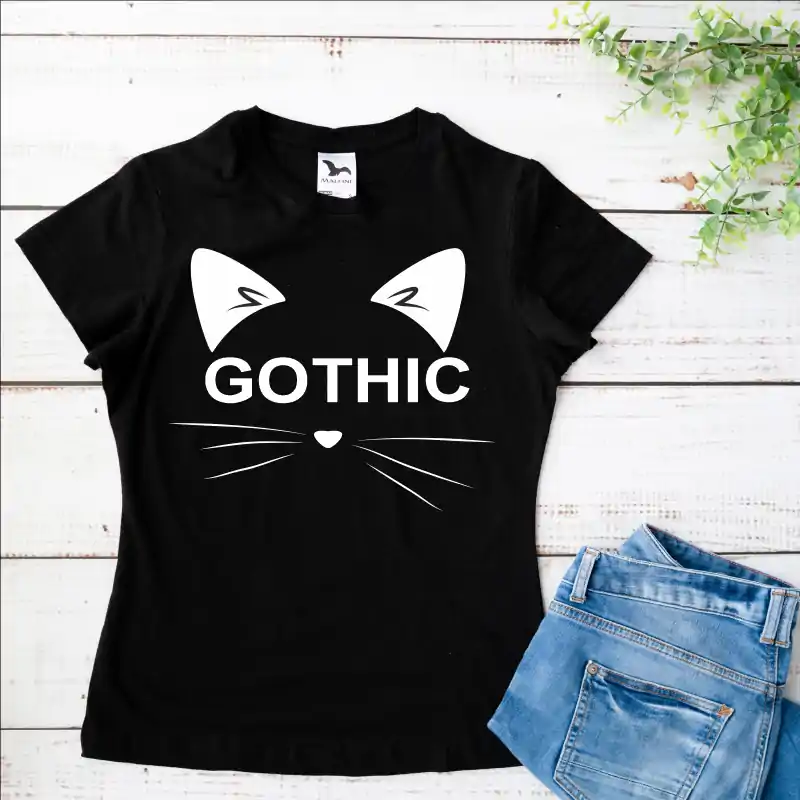 Tricou alb personalizat: "gothic" cat (damă) [1]