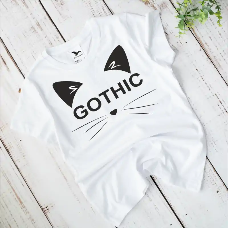 Tricou alb personalizat: "gothic" cat (damă) [5]