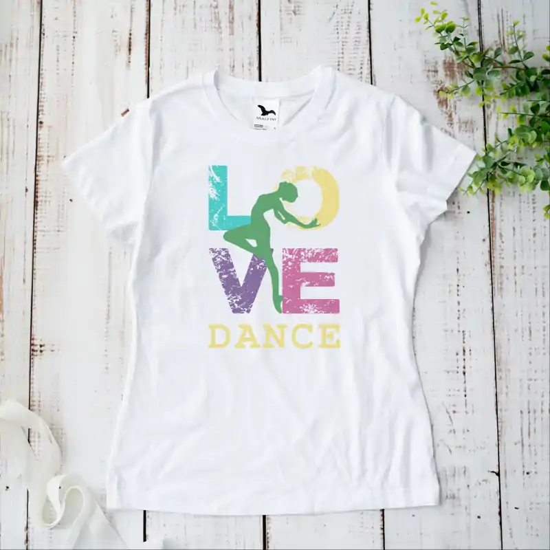 Tricou alb personalizat: "LOVE Dance" (damă) [2]