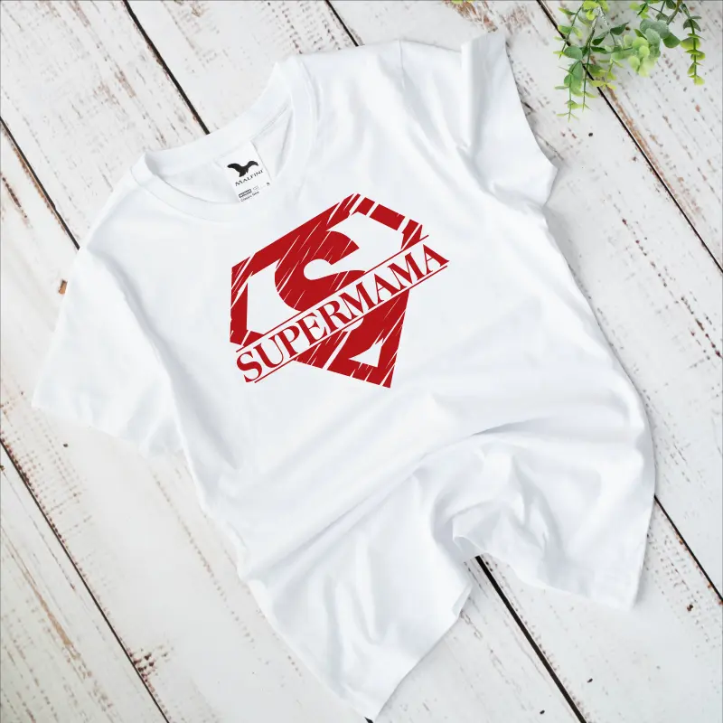 Tricou alb personalizat: "Supermama" (damă) [3]