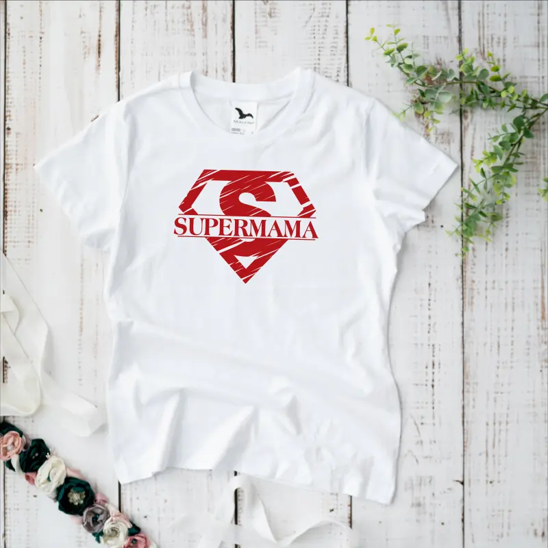 Tricou alb personalizat: "Supermama" (damă) [2]