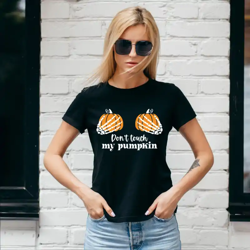 Tricou dama Halloween, cu mesajul amuzant "Don't touch my pumpkin" [1]