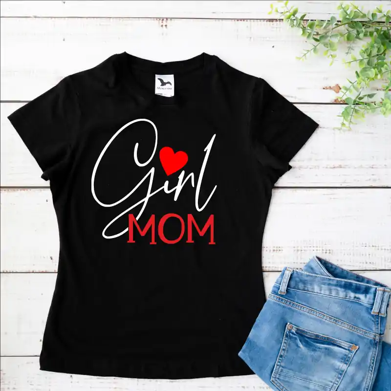 Tricou negru personalizat: "girl mom" (damă) [2]
