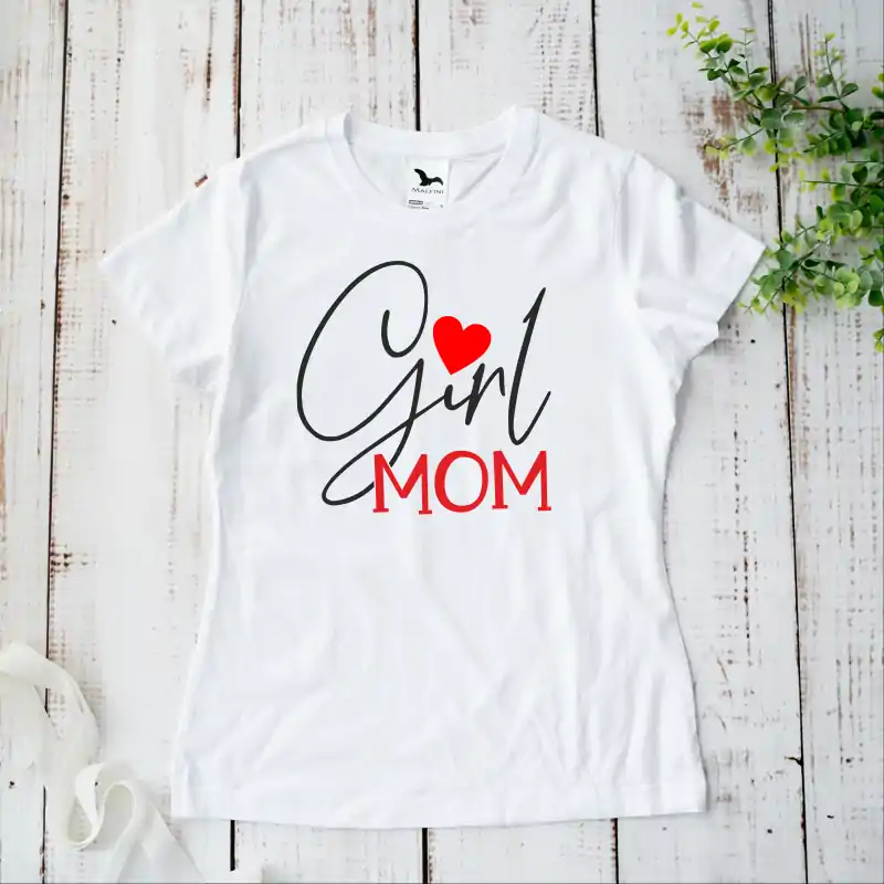 Tricou negru personalizat: "girl mom" (damă) [4]