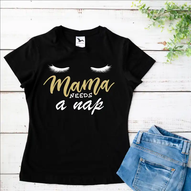 Tricou negru personalizat: "mama needs a nap"  [2]