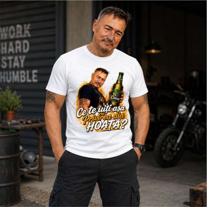 Tricou Personalizat „Ce te uiți așa cu privirea aia HOAȚĂ?” – Colecția OUU TATIII [2]