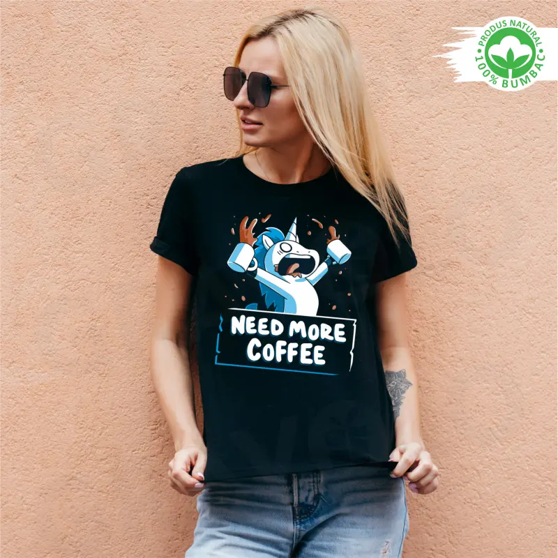 Tricou personalizat: "Need More Coffee" Unicorn (damă) [1]
