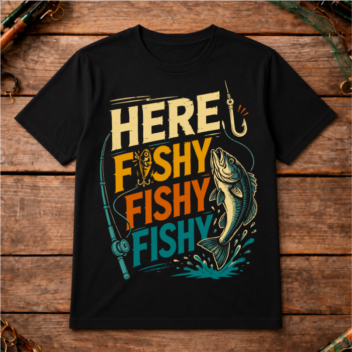 Tricou Pescar Personalizat „Here Fishy Fishy Fishy” – Cadou Amuzant pentru Pasionații de Pescuit [2]