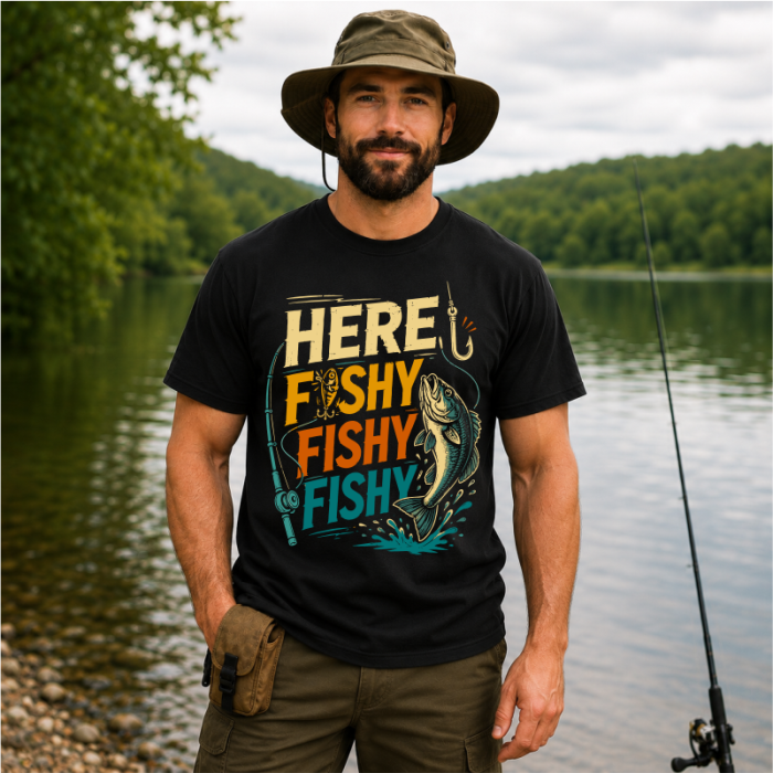 Tricou Pescar Personalizat „Here Fishy Fishy Fishy” – Cadou Amuzant pentru Pasionații de Pescuit [3]