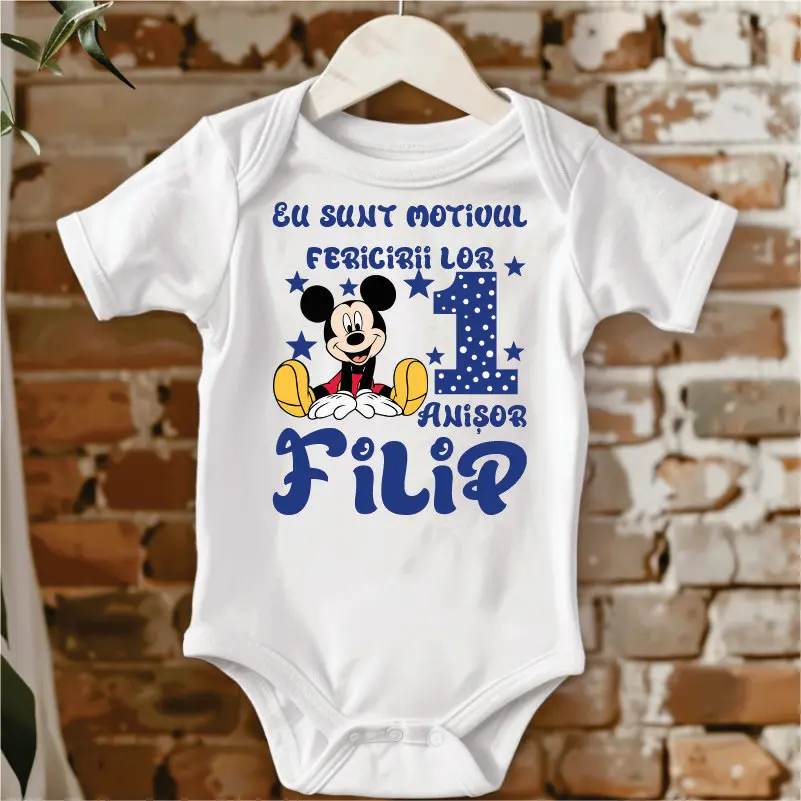 Body bebelusi personalizate - Body-1-An-Pentru-Bebe-Personalizat-cu-Nume-Micky-Mouse