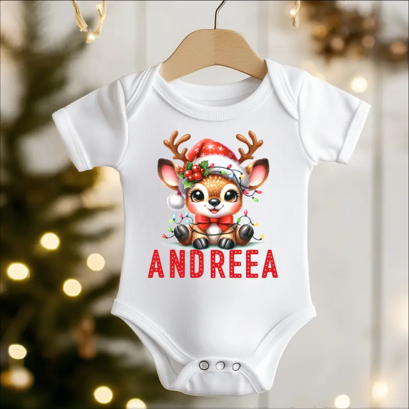 Articole de Craciun - Body-bebe-Craciun-personalizat-cu-nume-model-Ren-cu-luminite-fetita-1