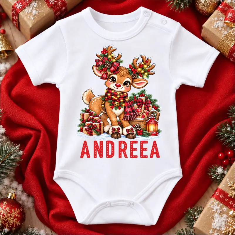 Articole de Craciun - Body-bebe-Craciun-personalizat-cu-nume-model-Ren-cu-luminite-fetita-1