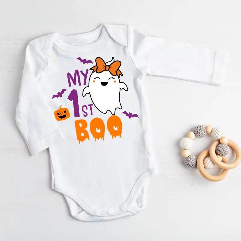 Body bebe fetite personalizat Halloween: "My first boo" [0]
