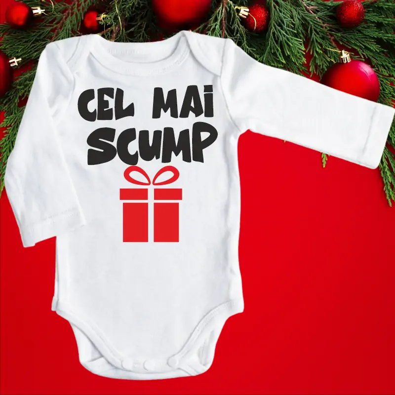 Haine craciun bebe - Body-bebe-pentru-Craciun-model-Cel-mai-scump-cadou-1