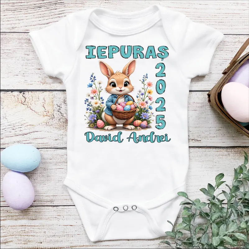 Cadouri de Paște - Body-bebe-personalizat-Paste-model-Iepuras-Albastru