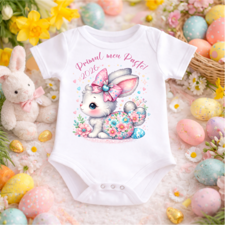 Body-bebe-personalizat-Primul-meu-Paste-iepuras-cu-flori