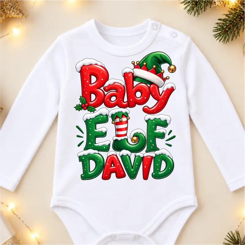 Haine craciun bebe - Body-bebelusi-personalizat-cu-nume-pentru-Craciun-model-Baby-Elf-1