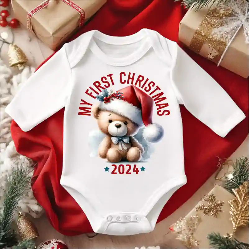 Cadouri de Craciun - Body-pentru-bebe-personalizat-cu-tematica-de-Craciun-model-Baby's-first-Christmas-1