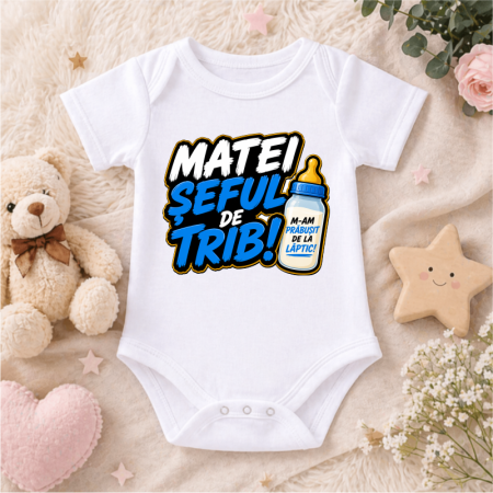 Cadouri personalizate - Body Personalizat „Șeful de Trib” cu Nume – Body Amuzant pentru Bebeluși