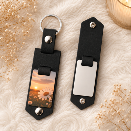 Brelocuri Personalizate - Breloc Personalizat Negru cu Poză și Inserție Metalică Sublimabilă